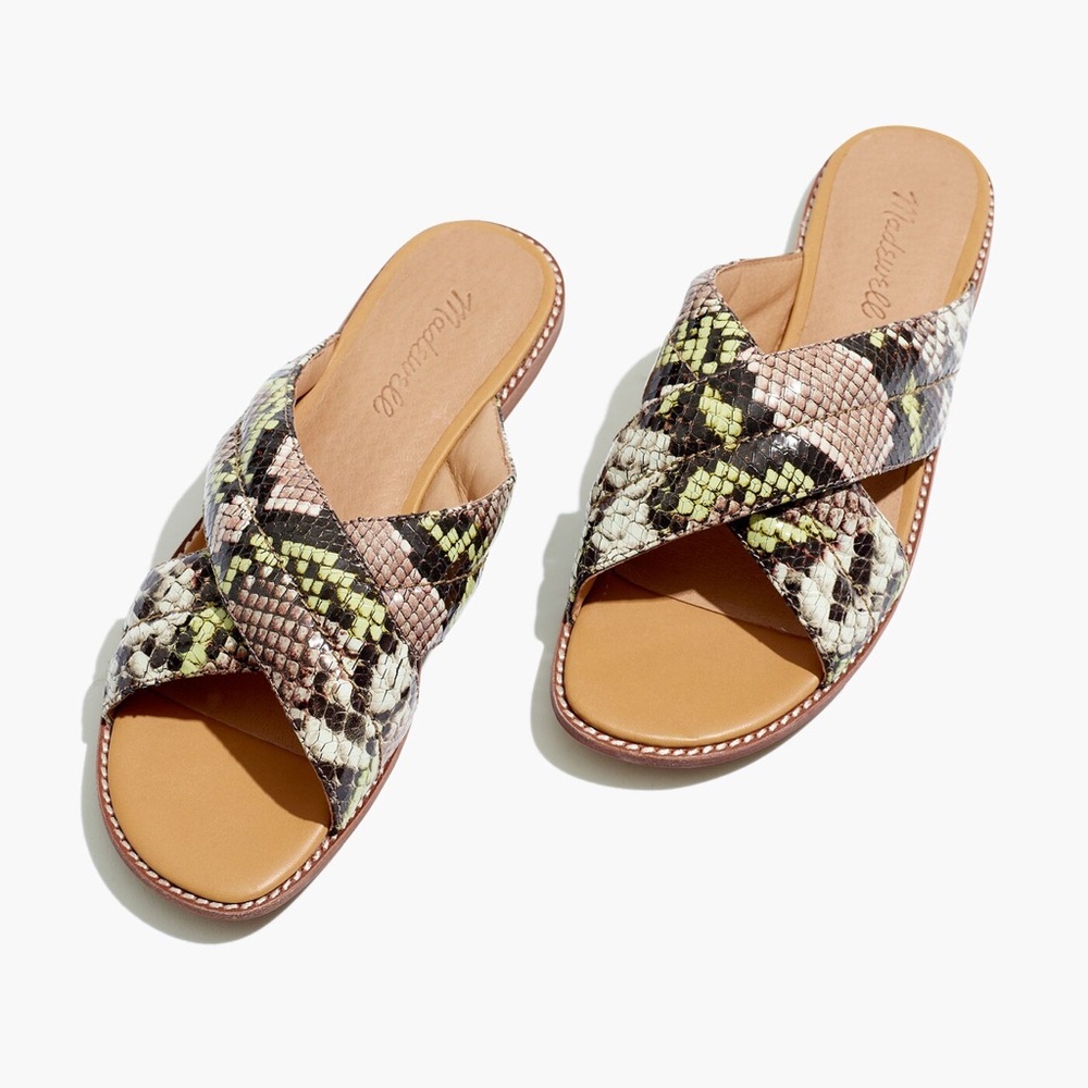 Madewell Skylar Slide Sandals Womens Size 7 Snakeskin Print Embossed Leather
